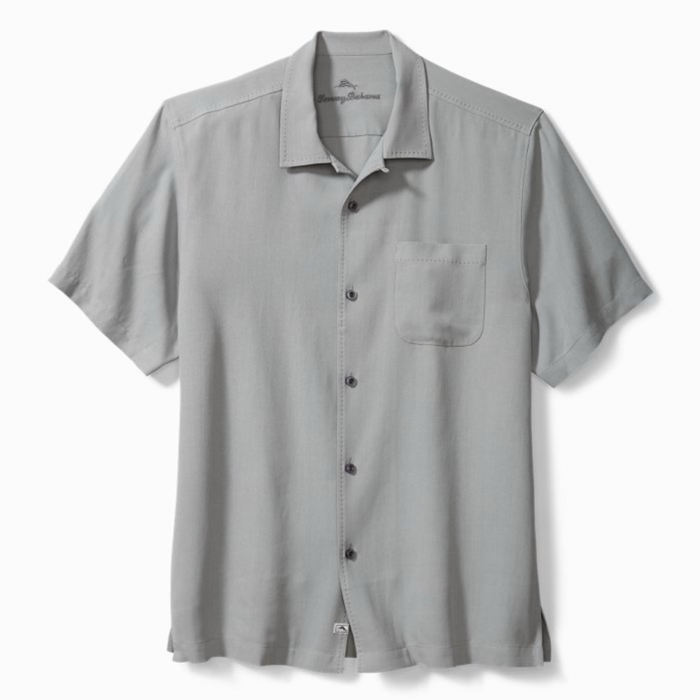 TOMMY BAHAMA HAWAIIAN HERRINGBONE SILK CAMP SHIRT 🦈🐟🌊🦀🏖️ BIG & TALL SIZE 2XB